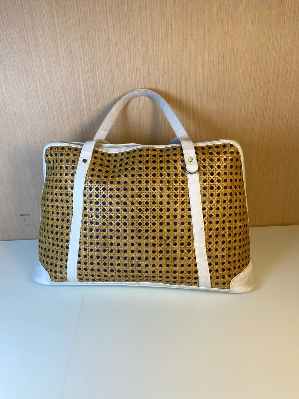 Large Woven Rattan Weekender Tote Coastal Beach Travel Bag Sea Turtle Lining